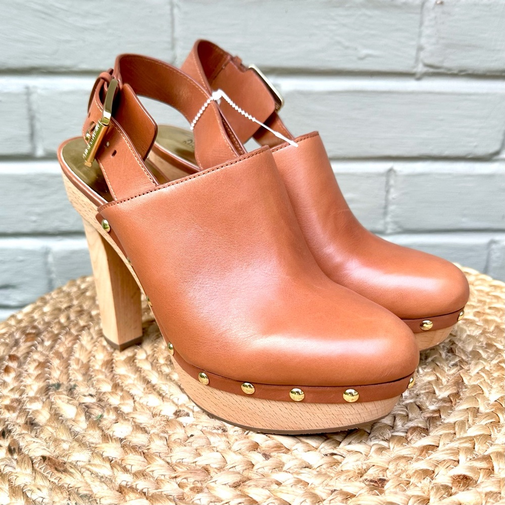 Michael Kors Beatrice Luggage Brown Slingback Heels Sz 7 NWOT